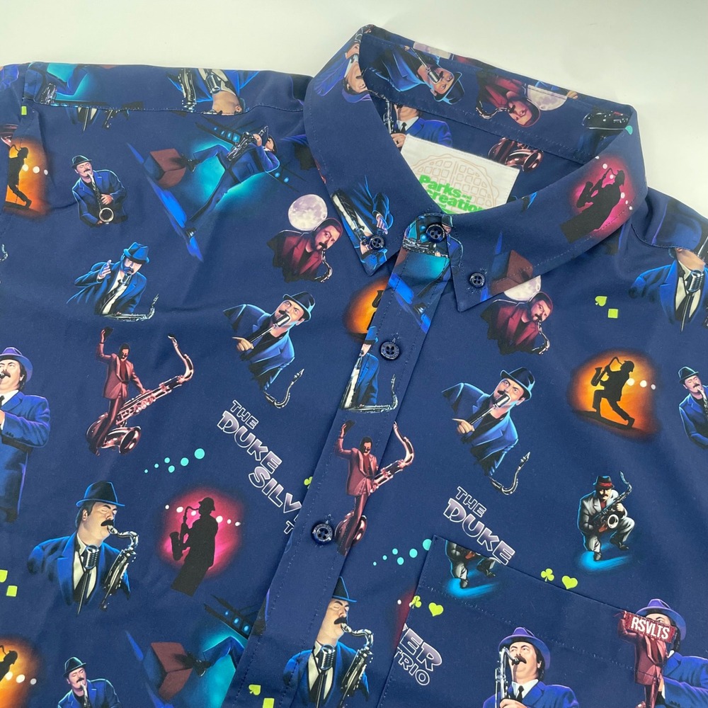RSVLTS Button Down Shirt Mens 2XL Navy Parks and Rec Duke Silver Kunuflex Jazz